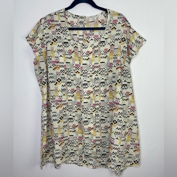 DANIEL Rainn abstract print cap sleeve top - Picture 1 of 8